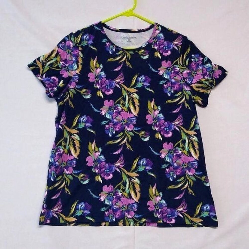 Croft & Barrow 0X Women Blouse Floral Watercolor Style Comfort 100% Cotton EUC